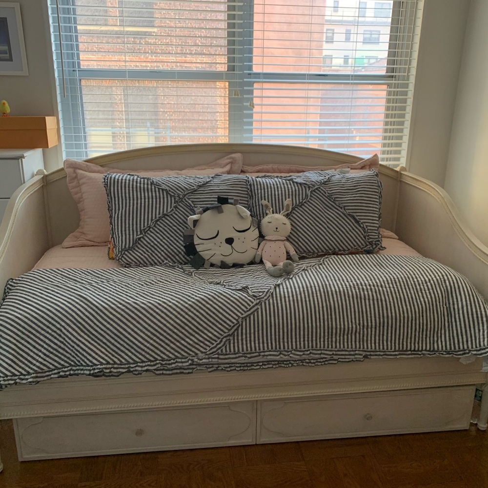 Pottery Barn baby quilt, pillows, cushions frames